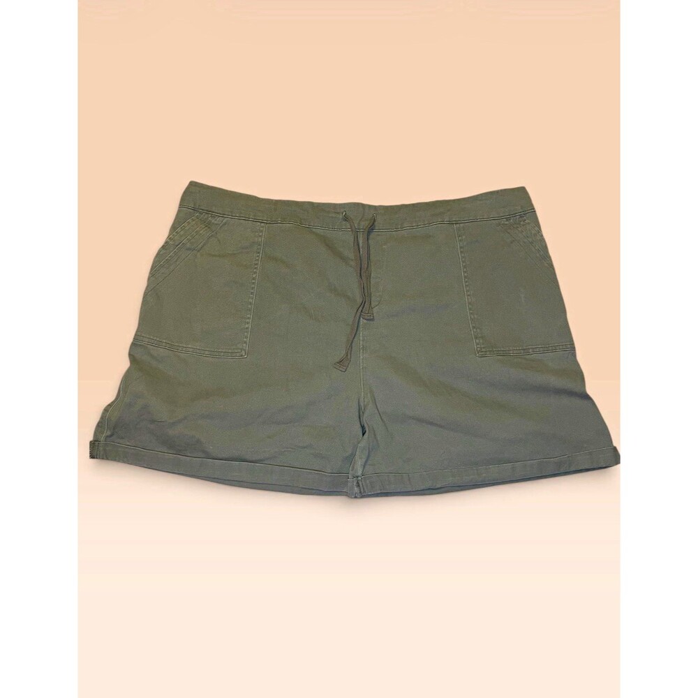 Como Vintage Women's Cargo Shorts Size 2X Green Elastic Waist Drawstring Pockets